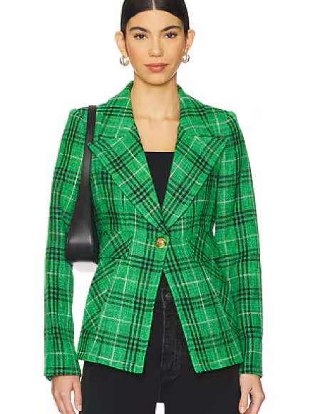 Nwt Smythe Green Kelly Plaid Single-Button Tailored Blazer